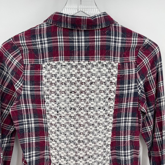 Anthropologie White Crow Size XS Plaid Crochet Back Button Front Shirt - Picture 5 of 10